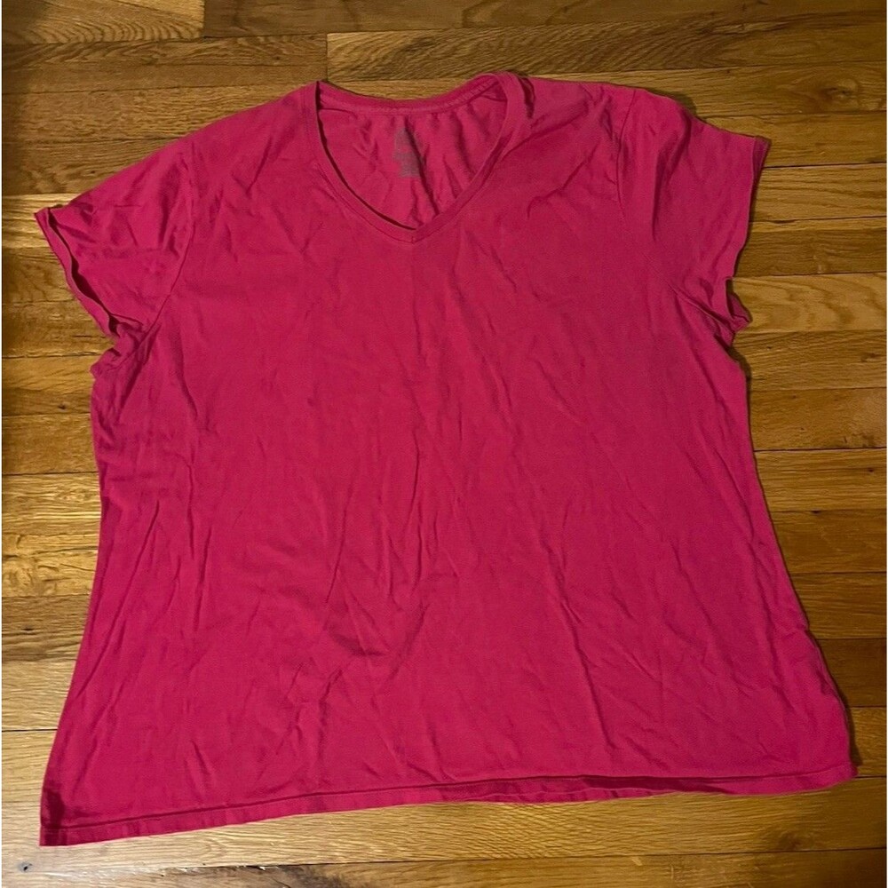 JMS Women’s Pink Solid Knit V Neck Short Sleeve Pullover T-Shirt 3X